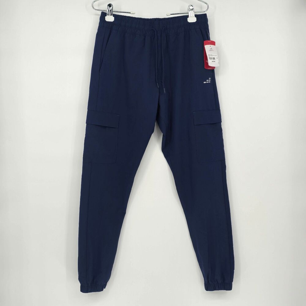 BCG navy blue cargo pocket drawstring water repellant stretch pants small NWT